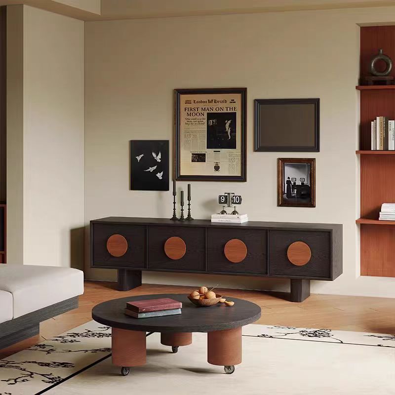 Gaoliang Coffee Table With Wheels Round Vintage OEM/ODM (KF288)