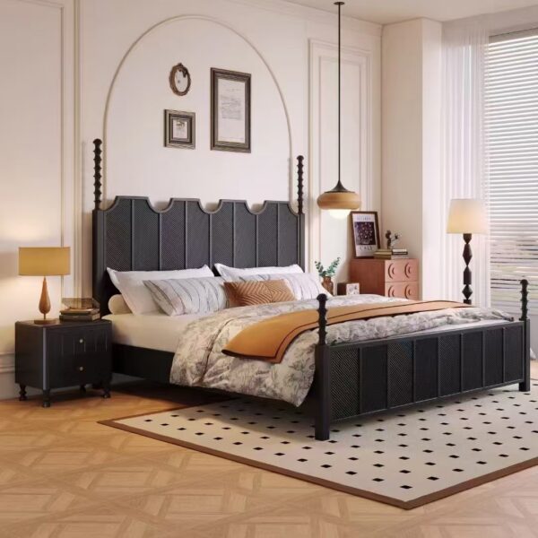 Gaoliang Bed French Medieval Carved Wooden OEM/ODM (MC12)