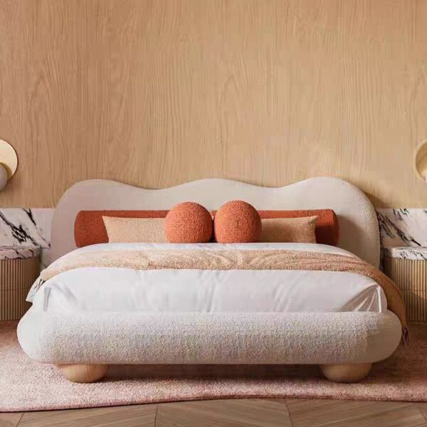 Gaoliang Bed Modern Upholstered Fabric Cream OEM/ODM (RC47)