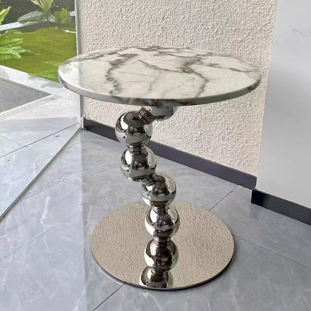 Gaoliang Luxury Modern Marble Side Table Round Stainless Steel Base OEM/ODM (BJ105)