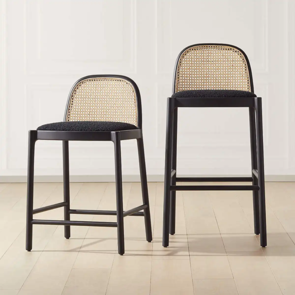 Gaoliang Bar Stools Modern Nordic Design Rattan Teddy Fabric Wood Counter Stool High Chair OEM/ODM (BY22)