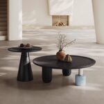 Gaoliang Coffee Table Wood Black Round Nordic Center Table COEM/ODM (KF02)