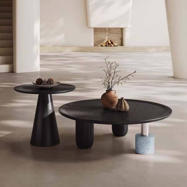 Gaoliang Coffee Table Wood Black Round Nordic Center Table COEM/ODM (KF02)
