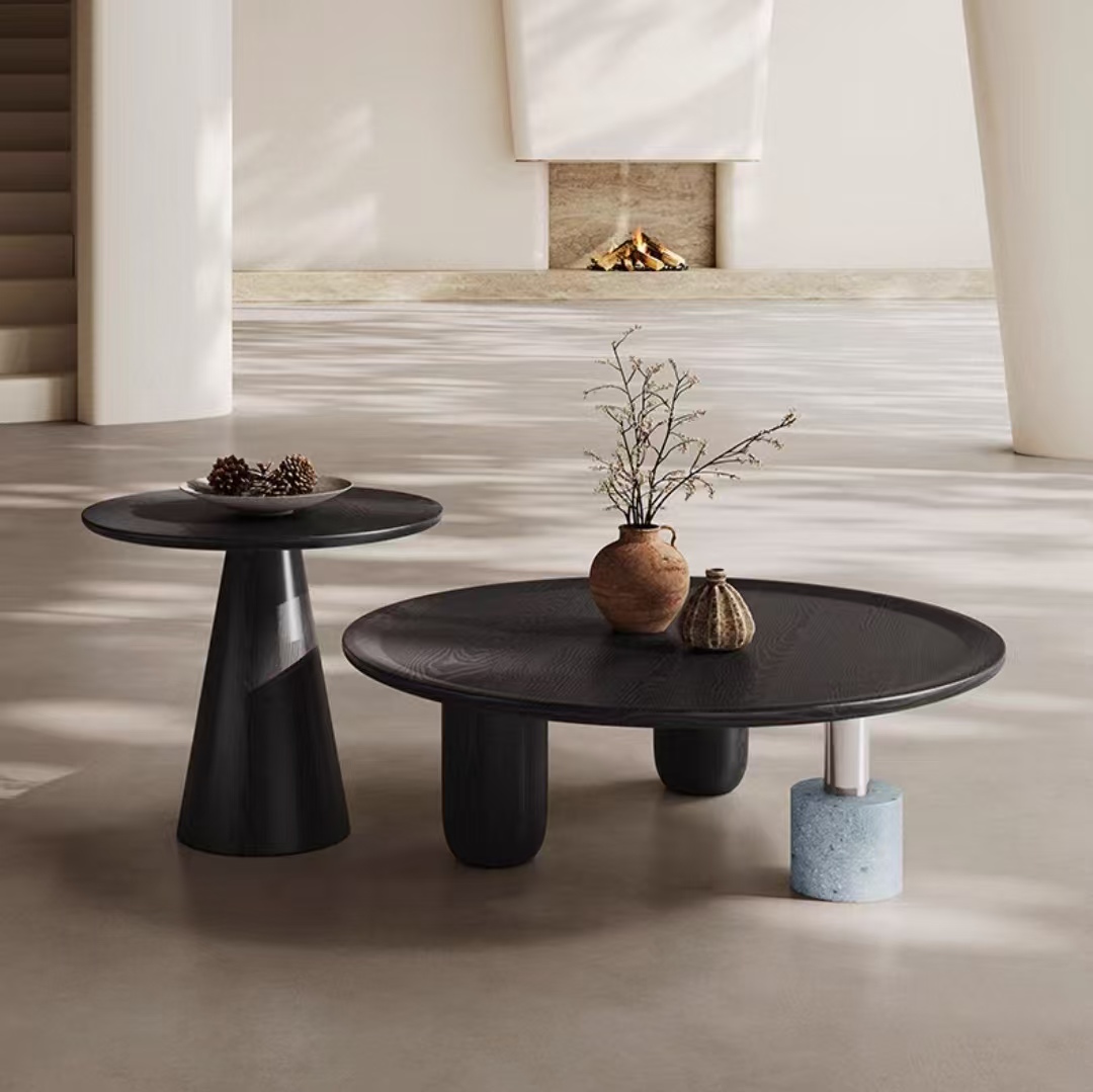 Gaoliang Coffee Table Wood Black Round Nordic Center Table COEM/ODM (KF02)