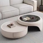 Gaoliang Coffee Table with Storage Modern Nesting Round White Rotating Glass OEM/ODM (KF132)