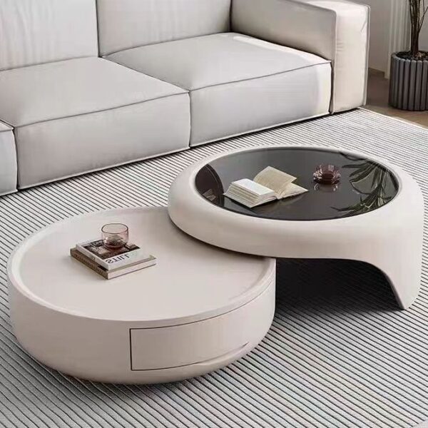 Gaoliang Coffee Table with Storage Modern Nesting Round White Rotating Glass OEM/ODM (KF132)