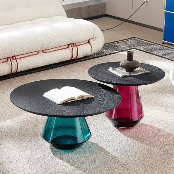 Gaoliang Coffee Table Modern Mirror Glass Colorful Creative Round Wood Top OEM/ODM (KF142)