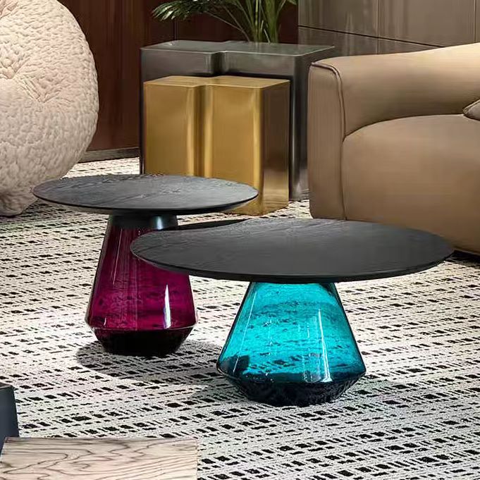 Gaoliang Coffee Table Modern Mirror Glass Colorful Creative Round Wood Top OEM/ODM (KF142)