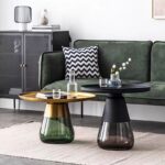 Gaoliang Coffee Table Nordic Luxury Colorful Metal Base Glass Top Bell Round Center Side Table OEM/ODM (KF150)