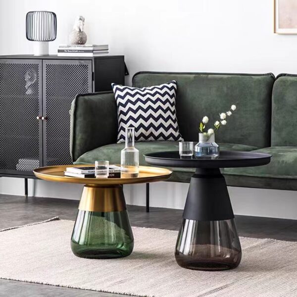 Gaoliang Coffee Table Nordic Luxury Colorful Metal Base Glass Top Bell Round Center Side Table OEM/ODM (KF150)