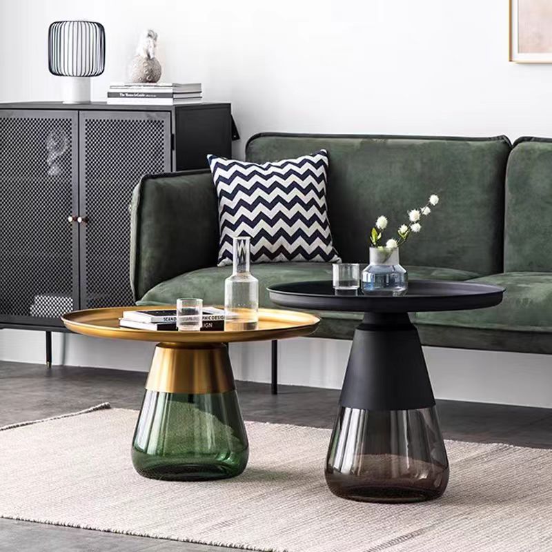 Gaoliang Coffee Table Nordic Luxury Colorful Metal Base Glass Top Bell Round Center Side Table OEM/ODM (KF150)