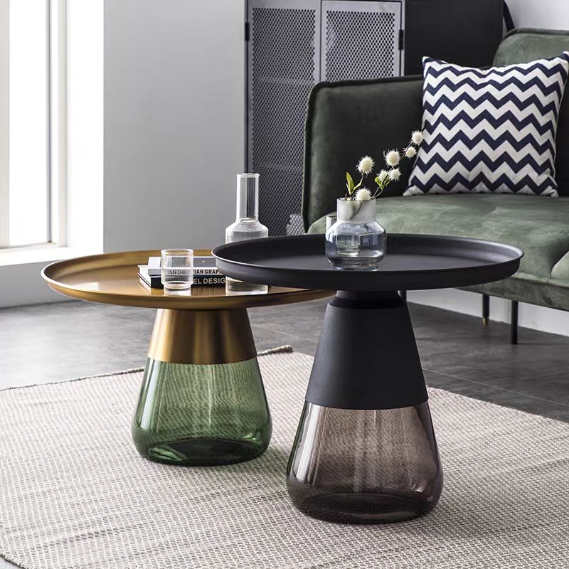 Gaoliang Coffee Table Nordic Luxury Colorful Metal Base Glass Top Bell Round Center Side Table OEM/ODM (KF150)