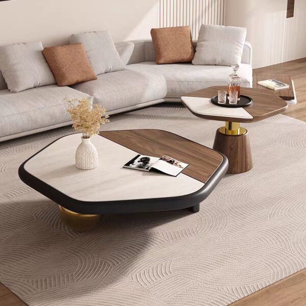Gaoliang Coffee Table Set Modern Designer Luxury Irregular Wooden Stone Gold OEM/ODM (KF227)