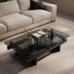 Gaoliang Coffee Table Modern Glass Rectangular Center Tables Wooden Base Nordic OEM/ODM (KF237)
