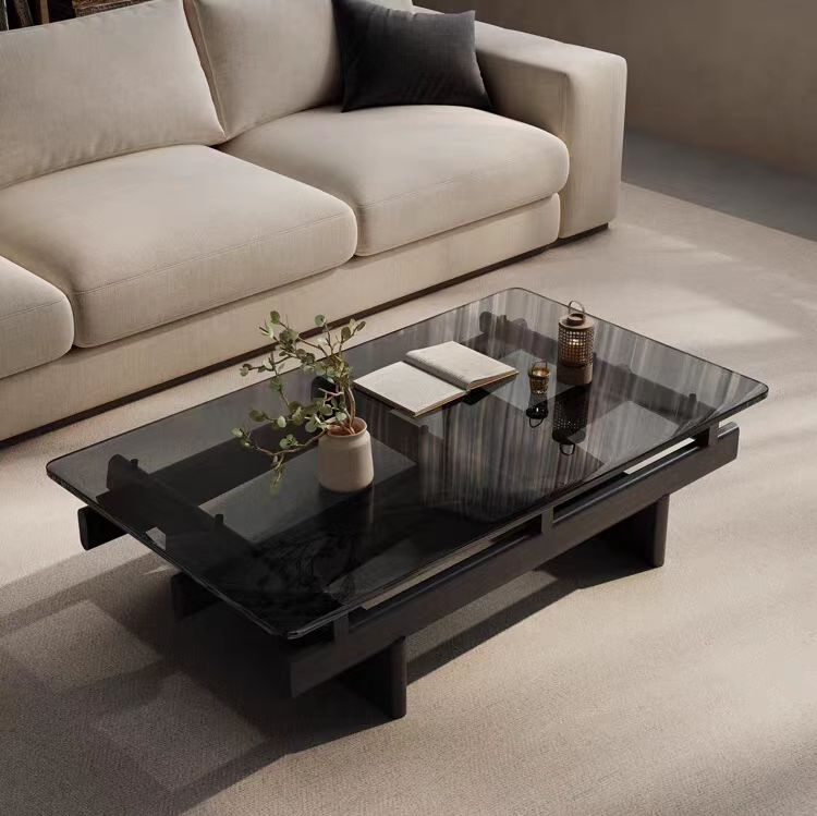 Gaoliang Coffee Table Modern Glass Rectangular Center Tables Wooden Base Nordic OEM/ODM (KF237)