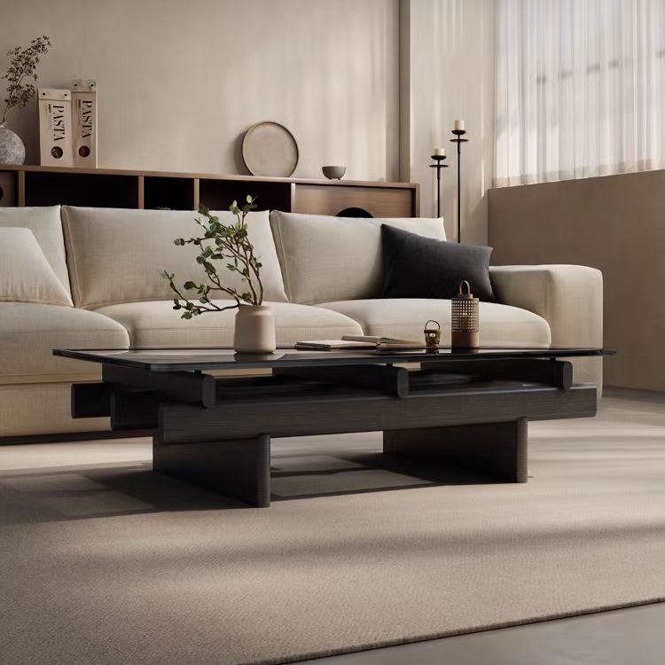 Gaoliang Coffee Table Modern Glass Rectangular Center Tables Wooden Base Nordic OEM/ODM (KF237)