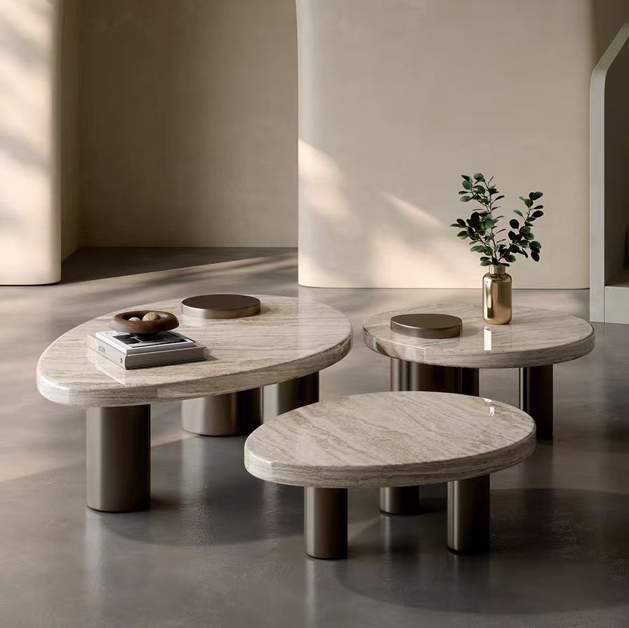Gaoliang Coffee Table Luxury Contemporary Oval Travertine Stone Center Tables COEM/ODM (KF239)