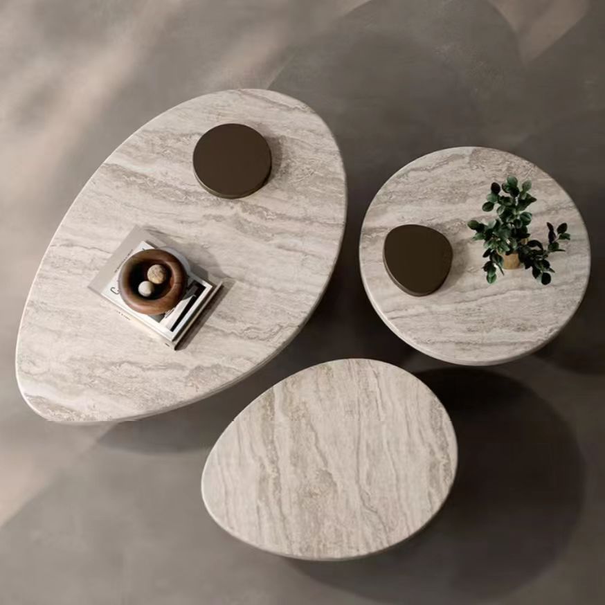 Gaoliang Coffee Table Luxury Contemporary Oval Travertine Stone Center Tables COEM/ODM (KF239)