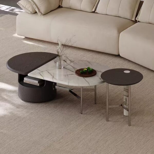 Gaoliang Coffee Table with Storage Modern Italian Marble Wooden Oval OEM/ODM (KF240)