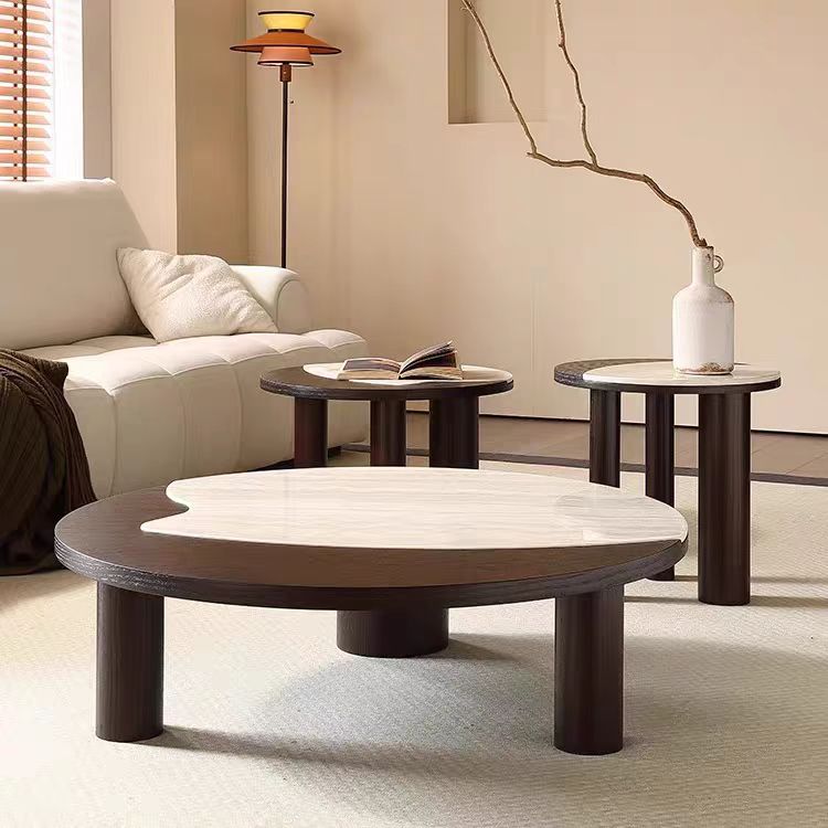 Gaoliang Coffee Table Marble Round Stone Travertine Limestone Wooden Base COEM/ODM (KF311)