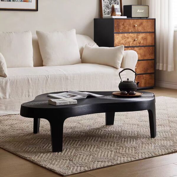 Gaoliang Coffee Table Nordic Vintage Solid Wood Cloud Shape Black Table OEM/ODM (KF317)