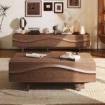 Gaoliang TV Stand and Coffee Table Set Wooden French Style Walnut Luxury OEM/ODM (KF319)