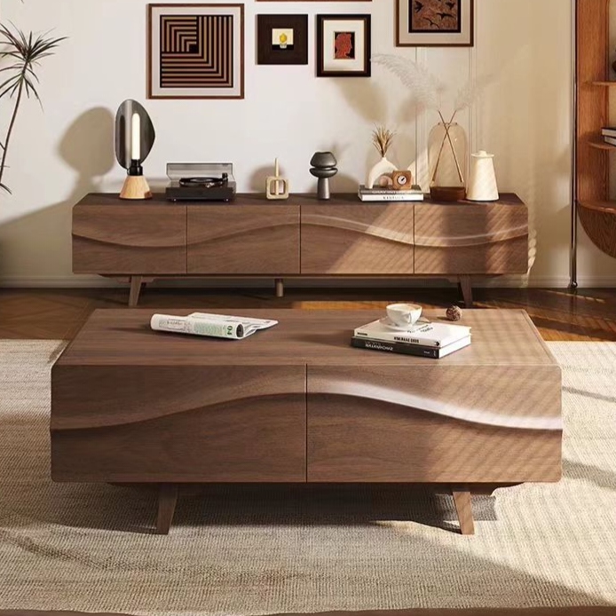 Gaoliang TV Stand and Coffee Table Set Wooden French Style Walnut Luxury OEM/ODM (KF319)