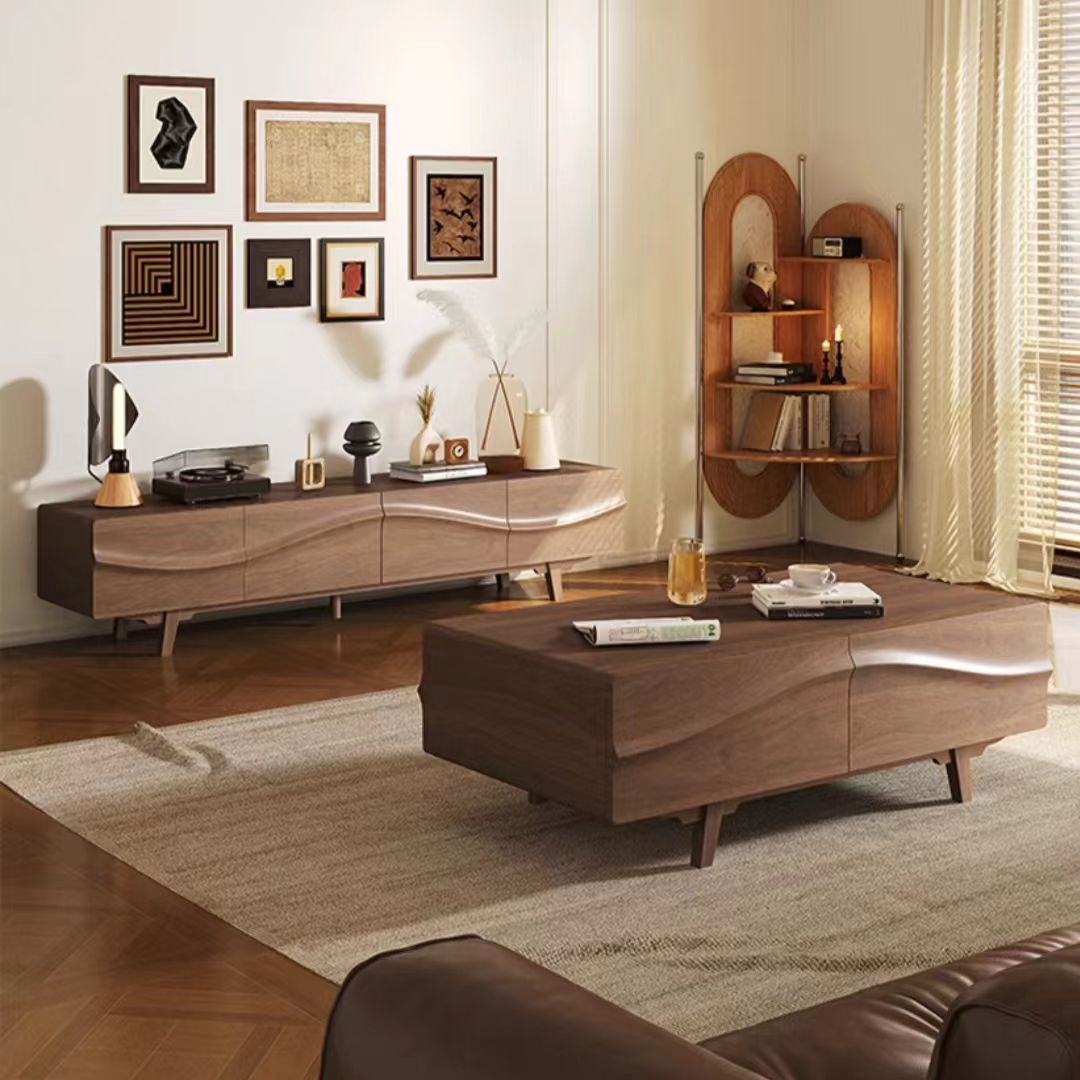 Gaoliang TV Stand and Coffee Table Set Wholesale French Style Walnut Luxury OEM/ODM (KF319)