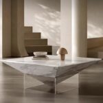 Gaoliang Marble Coffee Table Modern Luxury Square White Stone Acrylic Leg OEM/ODM (KF321)