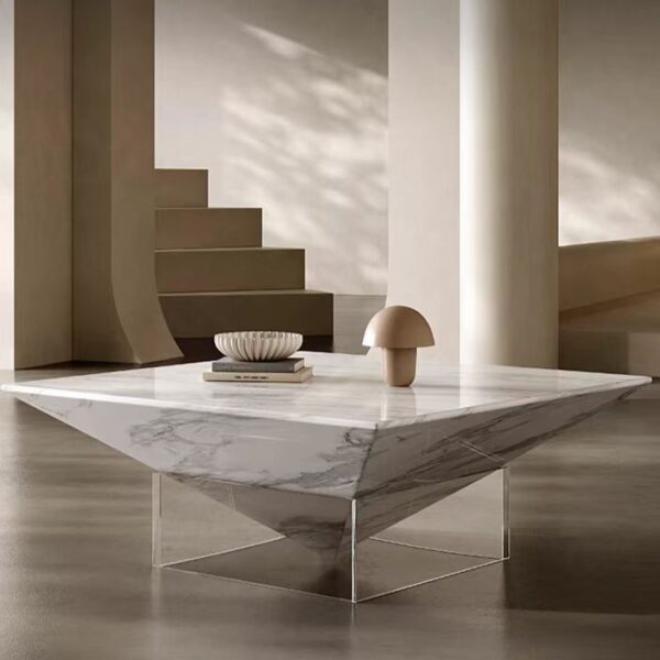 Gaoliang Marble Coffee Table Modern Luxury Square White Stone Acrylic Leg OEM/ODM (KF321)