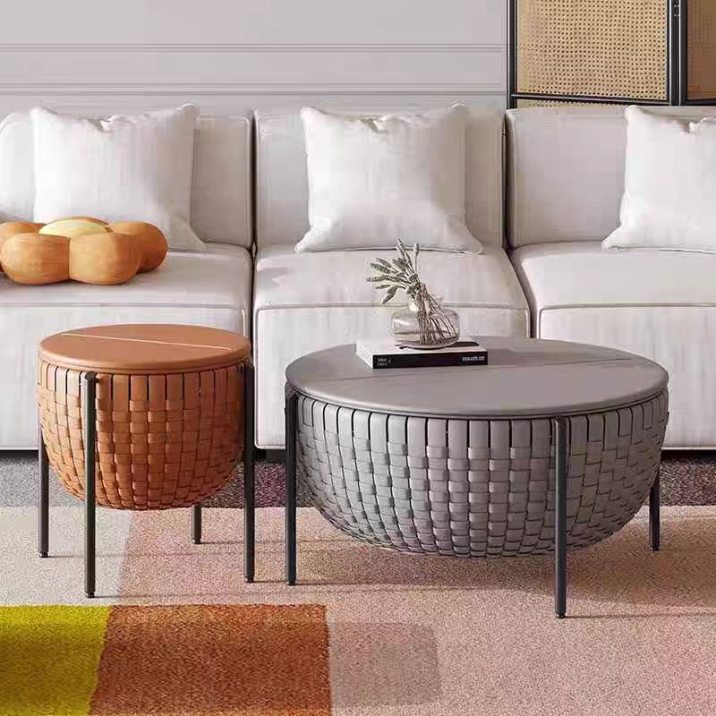 Gaoliang Coffee Table Contemporary Modern Leather Round with Storage OEM/ODM (KF327)