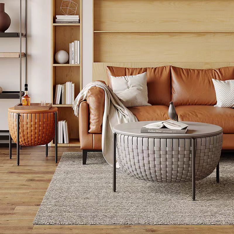 Gaoliang Coffee Table Contemporary Modern Leather Round with Storage OEM/ODM (KF327)