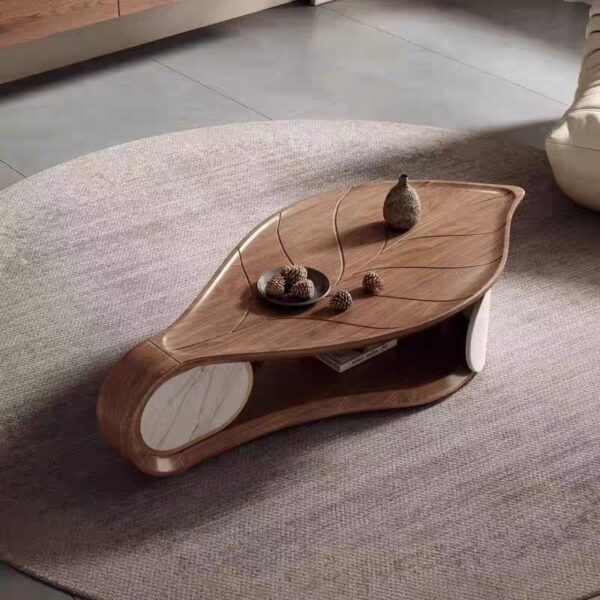 Gaoliang Coffee Table Nordic Walnut Wood Irregular Design Leaf Shaped COEM/ODM (KF33)