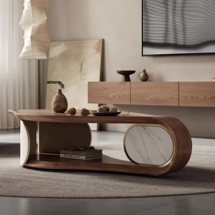 Gaoliang Coffee Table Nordic Walnut Wood Irregular Design Leaf Shaped COEM/ODM (KF33)