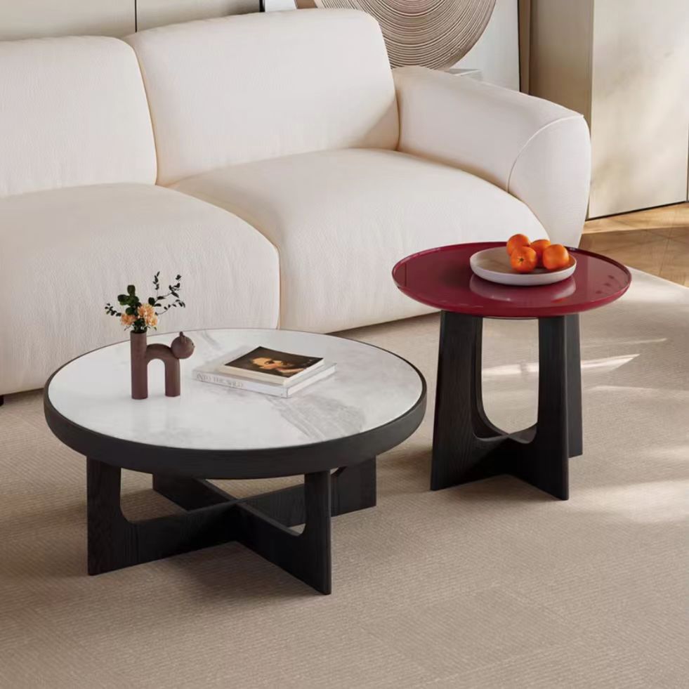 Gaoliang Coffee Table Nordic Luxury Modern Round Stone Top Wooden Leg OEM/ODM (KF330)