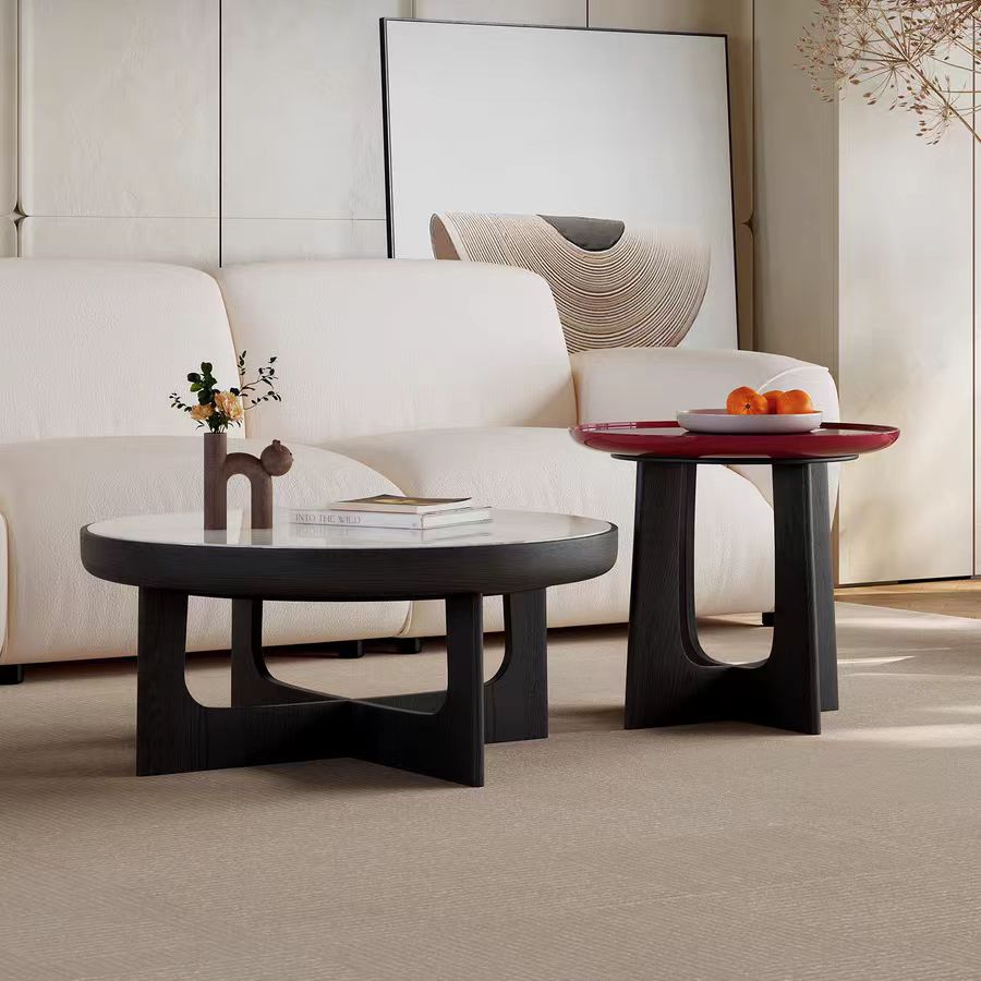 Gaoliang Coffee Table Nordic Luxury Modern Round Stone Top Wooden Leg OEM/ODM (KF330)