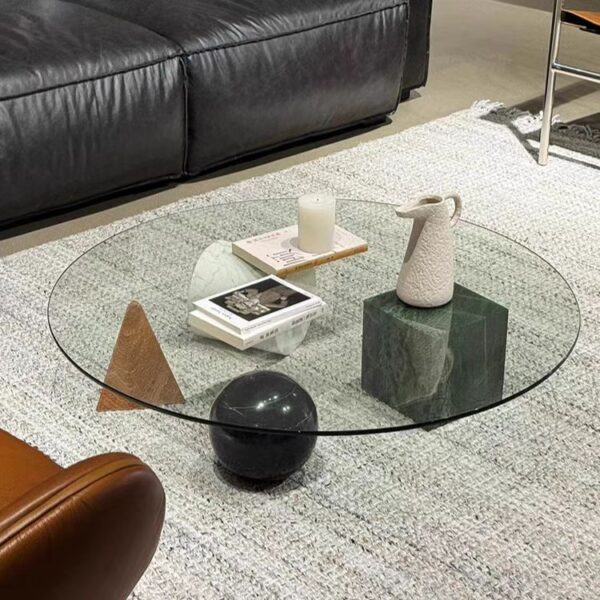 Gaoliang Coffee Table Modern Luxury Creative Marble Leg Tempered Glass Top OEM/ODM (KF332)