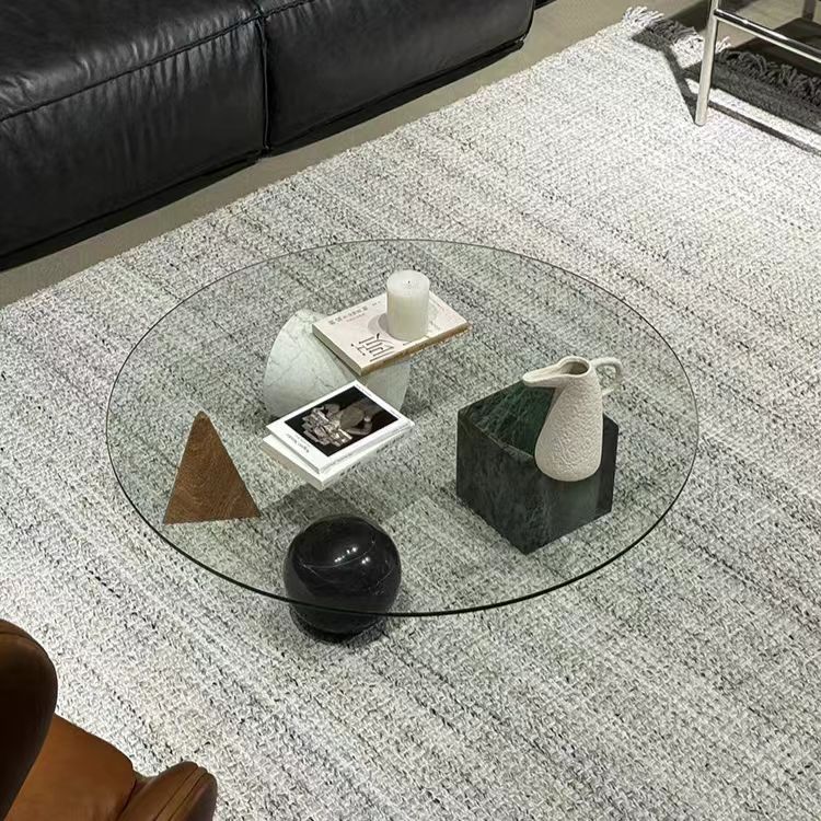 Gaoliang Coffee Table Modern Luxury Creative Marble Leg Tempered Glass Top OEM/ODM (KF332)