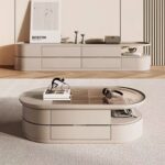 Gaoliang Tv Stand and Coffee Table Set Glass Top Wooden Oval Shaped OEM/ODM (KF333)