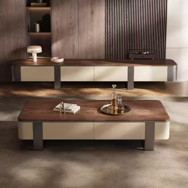 Gaoliang TV Stand and Coffee Table Set Metal Frame Walnut Center Table OEM/ODM (KF67)