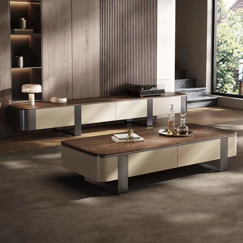 Gaoliang TV Stand and Coffee Table Set Metal Frame Walnut Center Table OEM/ODM (KF67)