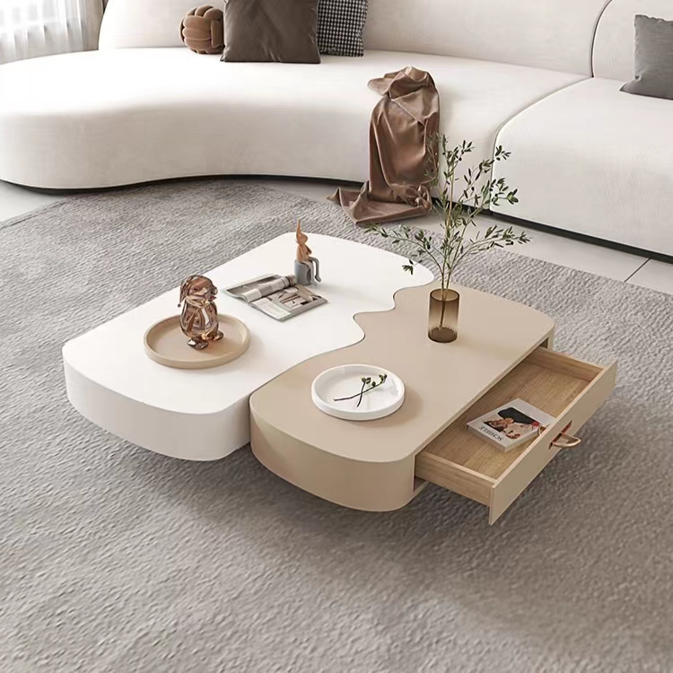 Gaoliang Coffee Table Nordic Irregular Shaped Cloud Art Designer Modern Cream Beige OEM/ODM (KF163)