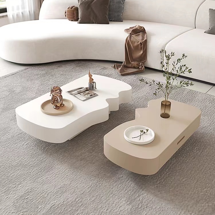 Gaoliang Coffee Table Nordic Irregular Shaped Cloud Art Designer Modern Cream Beige OEM/ODM (KF163)
