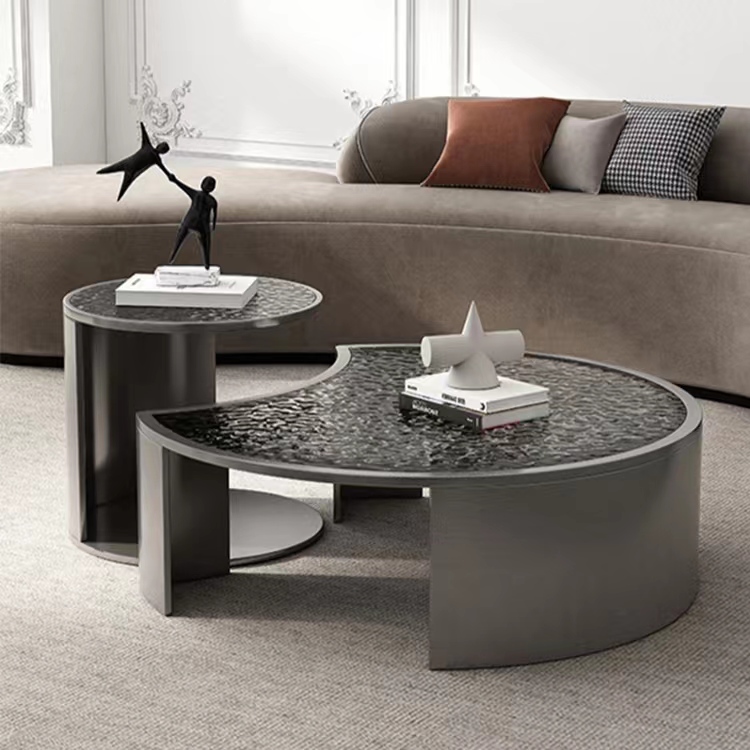 Gaoliang Coffee Table Light Luxury Glass Combination Nesting Stainless Steel OEM/ODM (KF164)