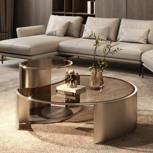 Gaoliang Coffee Table Modern Round High-grade Italian Tempered Glass OEM/ODM (KF164)