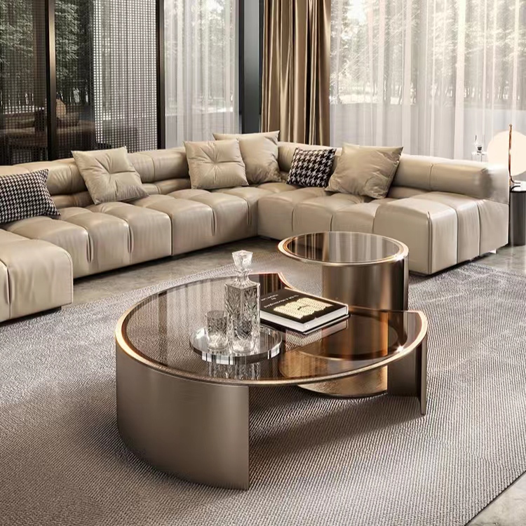 Gaoliang Coffee Table Modern Round High-grade Italian Tempered Glass OEM/ODM (KF164)