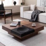Gaoliang Coffee Table with Storage Walnut Veneer square Center Tables with Drawers OEM/ODM (KF17)