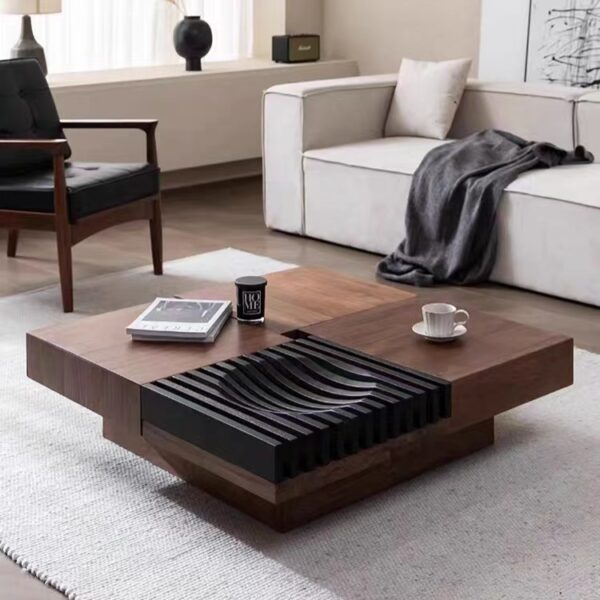Gaoliang Coffee Table with Storage Walnut Veneer square Center Tables with Drawers OEM/ODM (KF17)