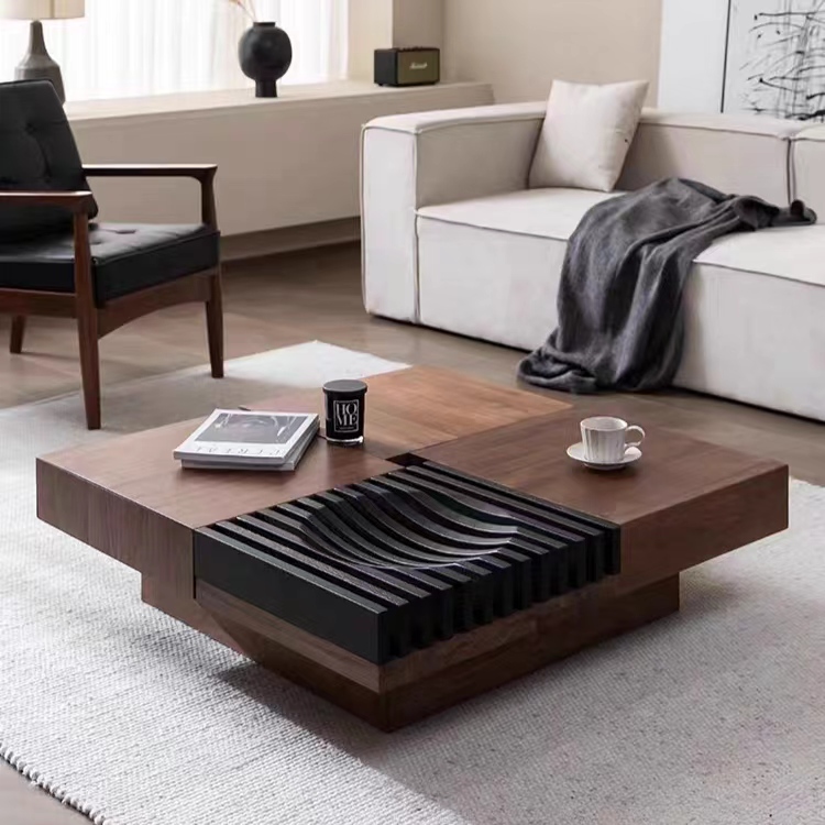 Gaoliang Coffee Table with Storage Walnut Veneer square Center Tables with Drawers OEM/ODM (KF17)