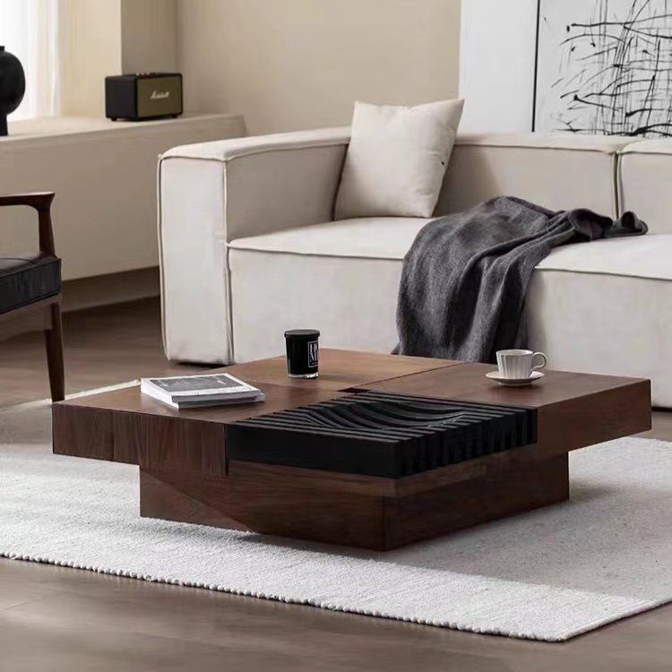 Gaoliang Coffee Table with Storage Walnut Veneer square Center Tables with Drawers OEM/ODM (KF17)